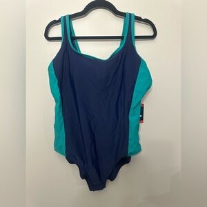 Lands End Blue And Green One Piece Swimsuit Size XL=18